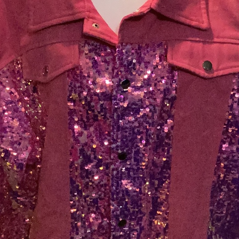 AKIRA Pink and Purple Sequin Jean Jacket - Picture 2 of 11